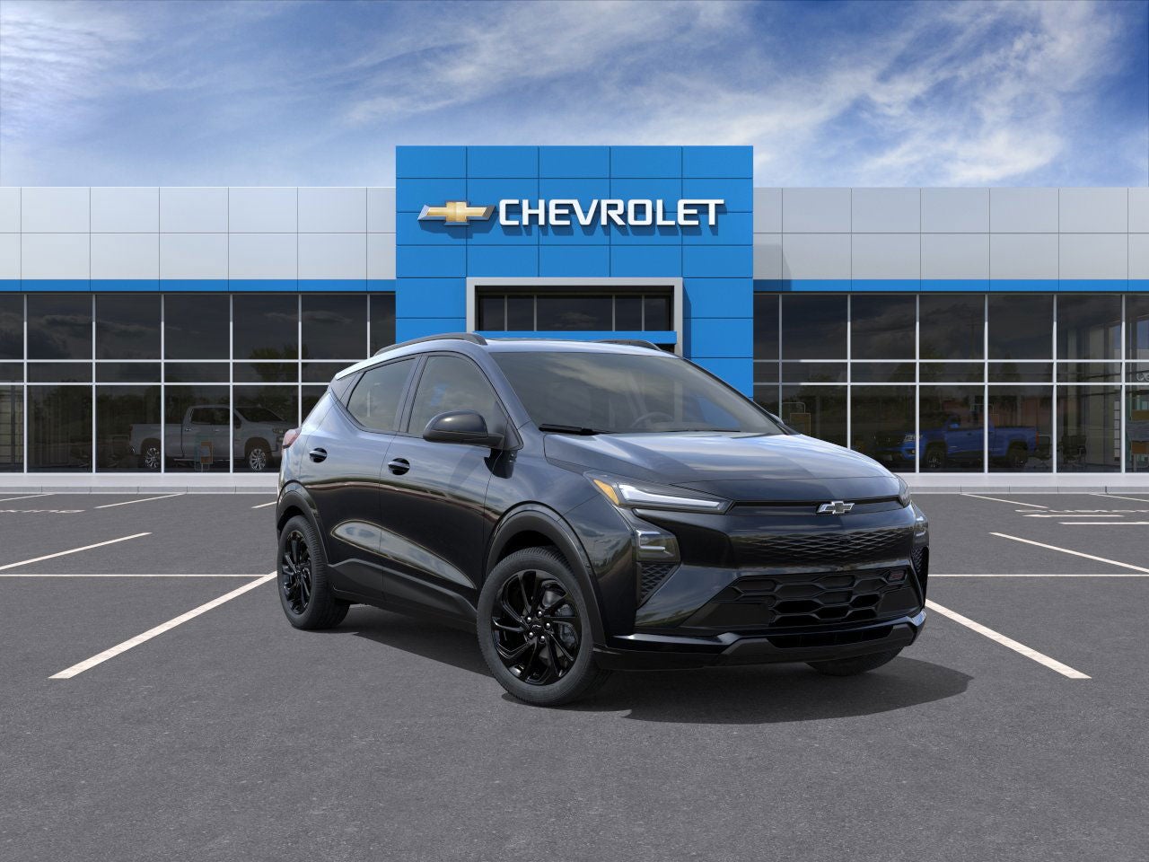 2027 Chevrolet Bolt RS in Mosaic Black Metallic — front three-quarter view