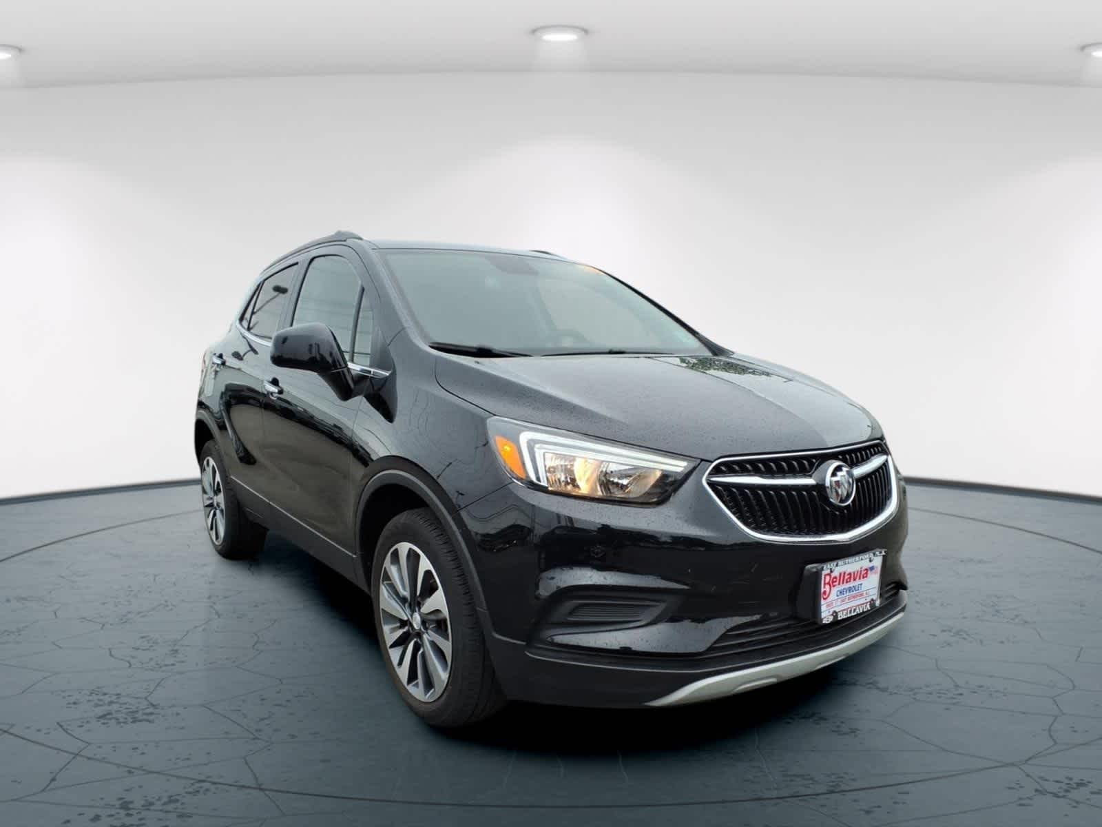 2022 Buick Encore Preferred in Ebony Twilight Metallic — front three-quarter view